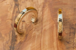 Calvin Begay Genuine Picture Jasper Sterling Silver Hoop Earrings
